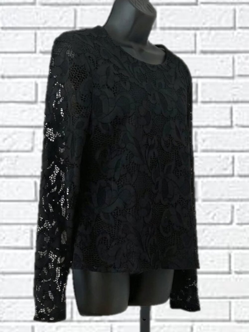 Oscar de la Renta | Jewel Neck Floral Lace Long Sleeve Top